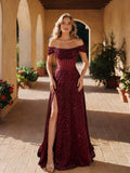 Luxury Red Women's Evening Ball Gown One-Shoulder Beaded Corset High Slit Sequin Lace Maxi Gown for Club Prom Party Wedding MegaBDM