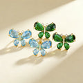 QIKU Bohemia Butterfly Shape Piercing Stud Earrings 7 Colors Copper CZ Women Sparkling Rhinestone Jewelry Accessories Girl Gift