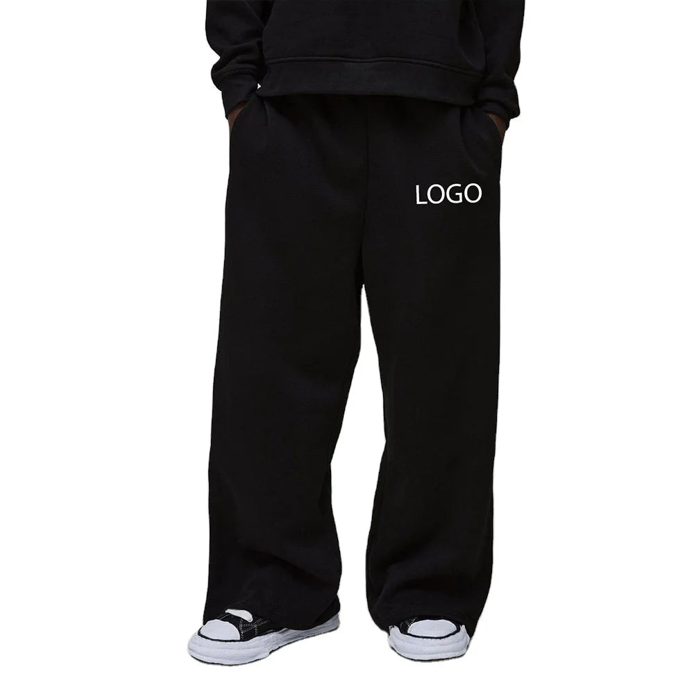 Custom Logo 450GSM 100% Cotton Joggers Wide Leg Sweatpants Embroidery Comfortable Jogging for Puff Print Solid Blank Luxury Man