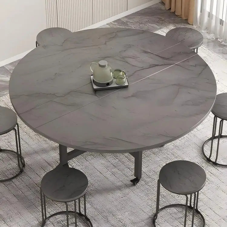 Space Saving Round Dining Table Foldable Metal Frame Extendable Kitchen Table Portable Furniture for Apartment Dining Room MegaBDM