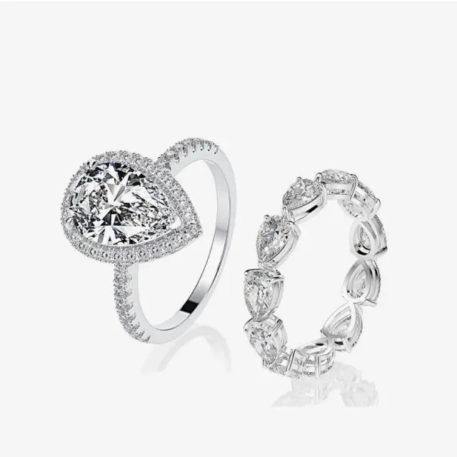 925 Sterling Silver Pear Shape Diamond Ring Settings 2Pcs Pear Ring Set Women