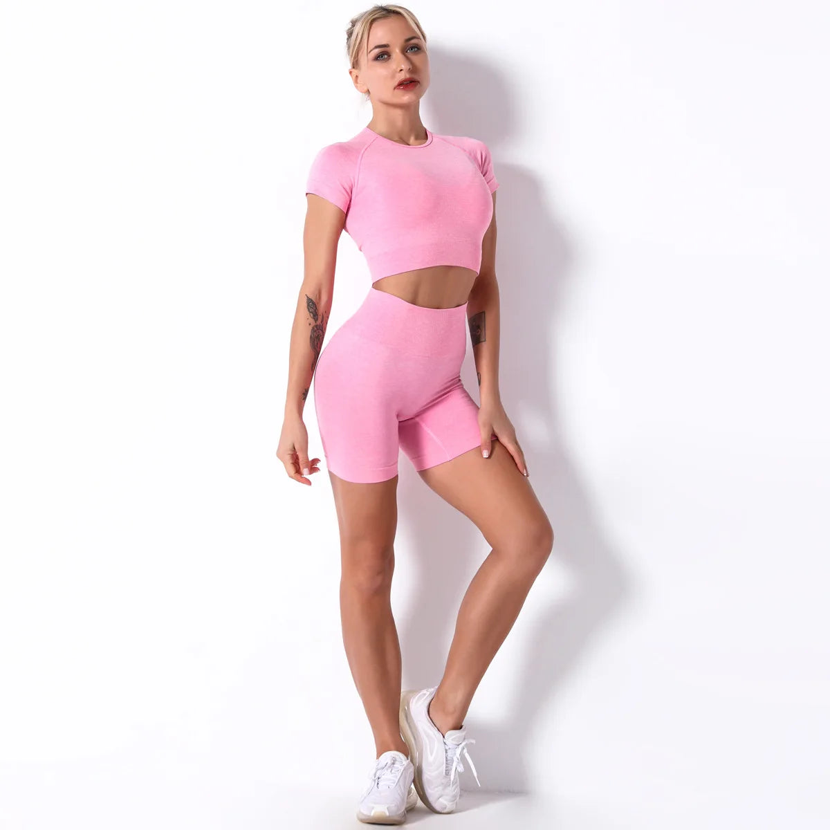 Tight Seamless Shorts Exercise Workout Outfit Women Yoga Sets