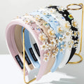 Fashion Wide Alice Band Rhinestone Pearl Embellished Hair Headband Jeweled Floral Design for Party Wedding Daily Wear MegaBDM