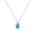 925 Silver Sea Blue All-Match Pendant Birthstone Women's Choker Necklace Jewelry for Mom Grandma