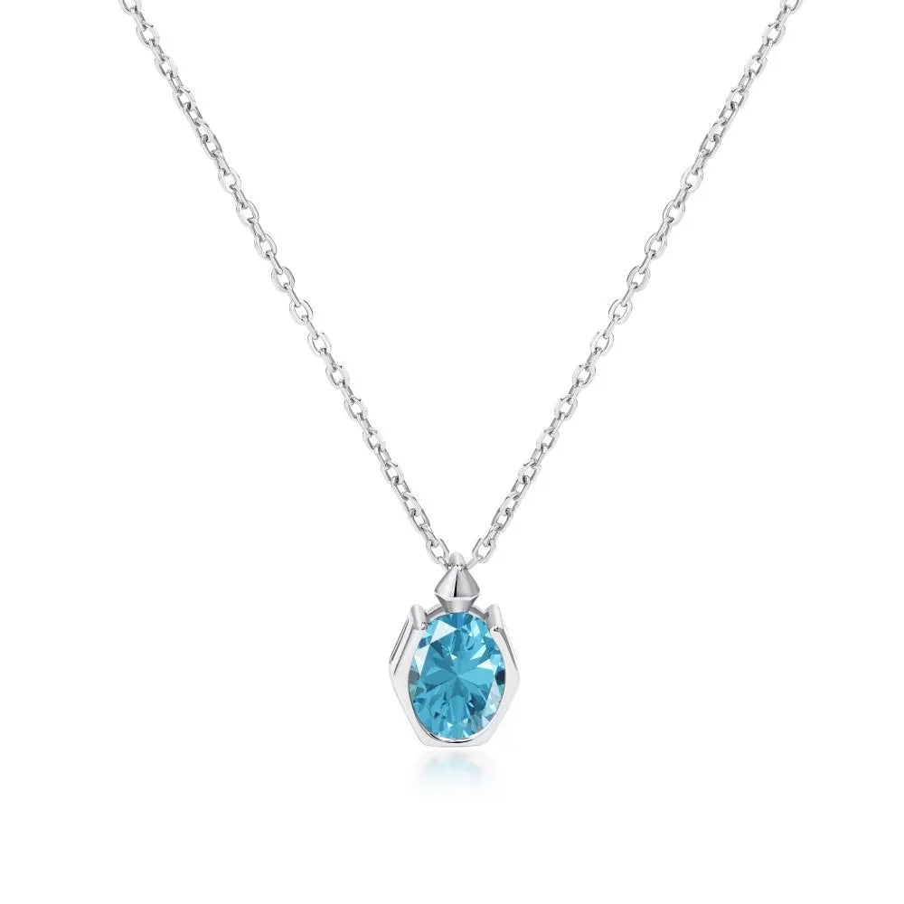 925 Silver Sea Blue All-Match Pendant Birthstone Women's Choker Necklace Jewelry for Mom Grandma