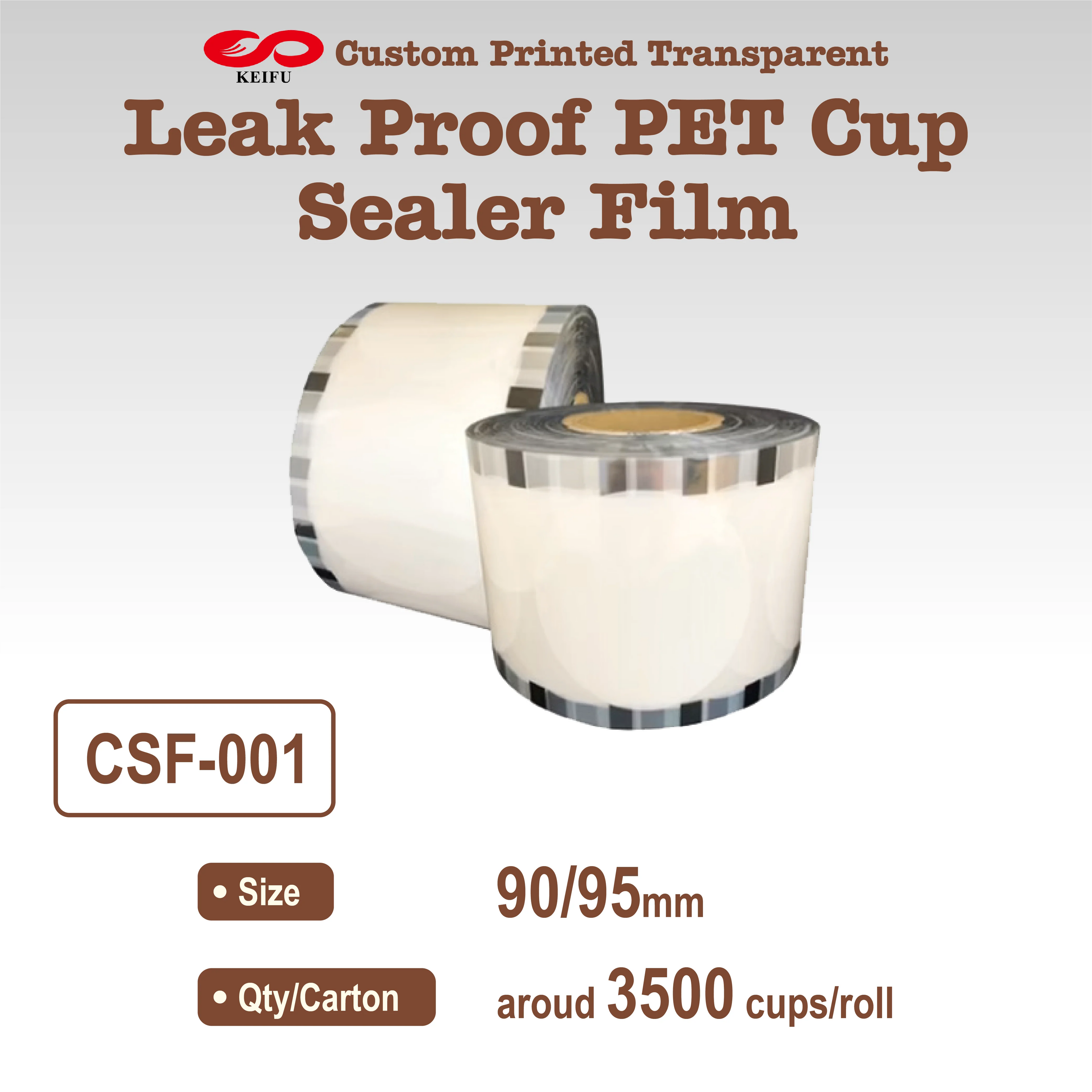 KEIFU Custom Printed Transparent 90/95mm Leak Proof PET Cup Sealer Film 350M Length OEM/ODM Beverage for Bubble Tea Coffee Juice
