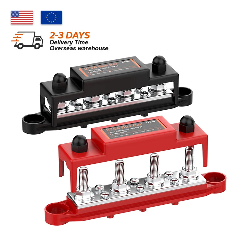 US Stock 275A Battery Bus Bar M8 M4 Power Distribution Block for 12V 24V 48V LiFePO4 Battery Systems MegaBDM