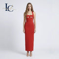 Elegant Red Halter Neck Cutout Backless Sleeveless Midi Bodycon Luxury Evening Party Bandage Dress MegaBDM