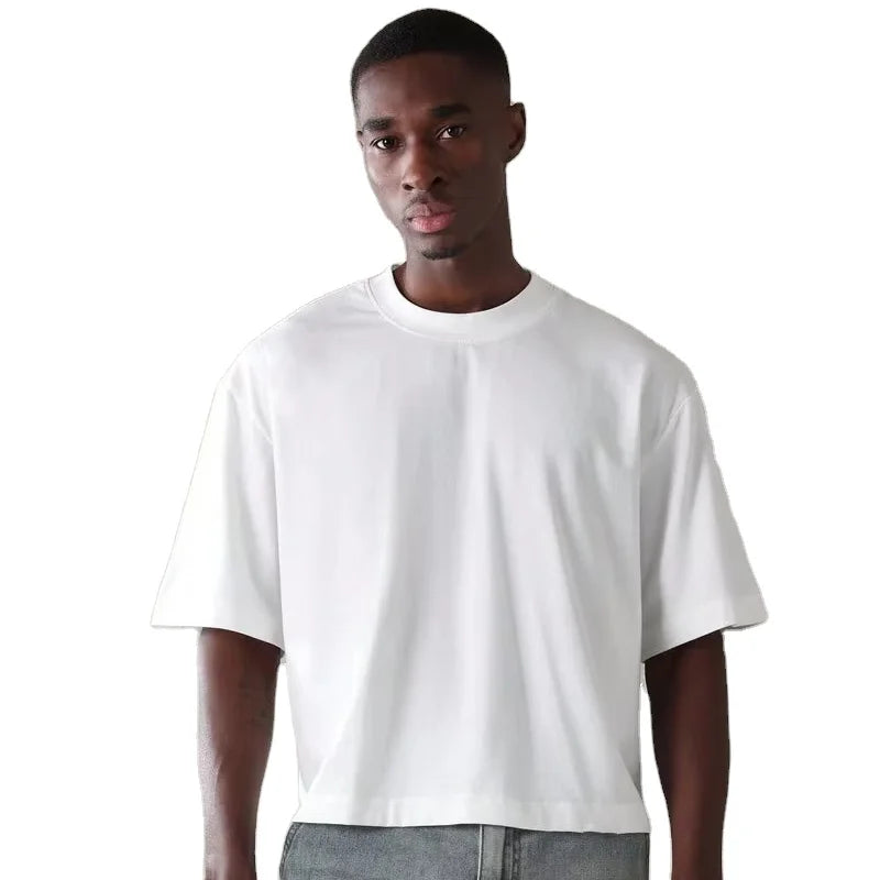 Custom Logo Boxy Fit Blank Streetwear T-shirt for men 100% Cotton 300gsm Thick Jersey Combed Cotton Drop Shoulder Box Loose fit