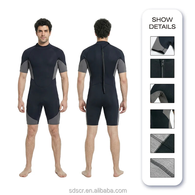 Custom Logo 3mm Neoprene Mens Shorty Wetsuit for Scuba Diving and Snorkeling
