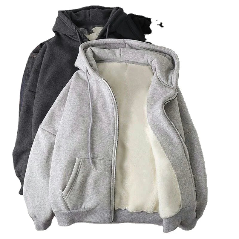 Oem Customized logo Design Wholesale Top Quality Men's Warm Fleece-lined Cardigan Unisex Hoodie MegaBDM