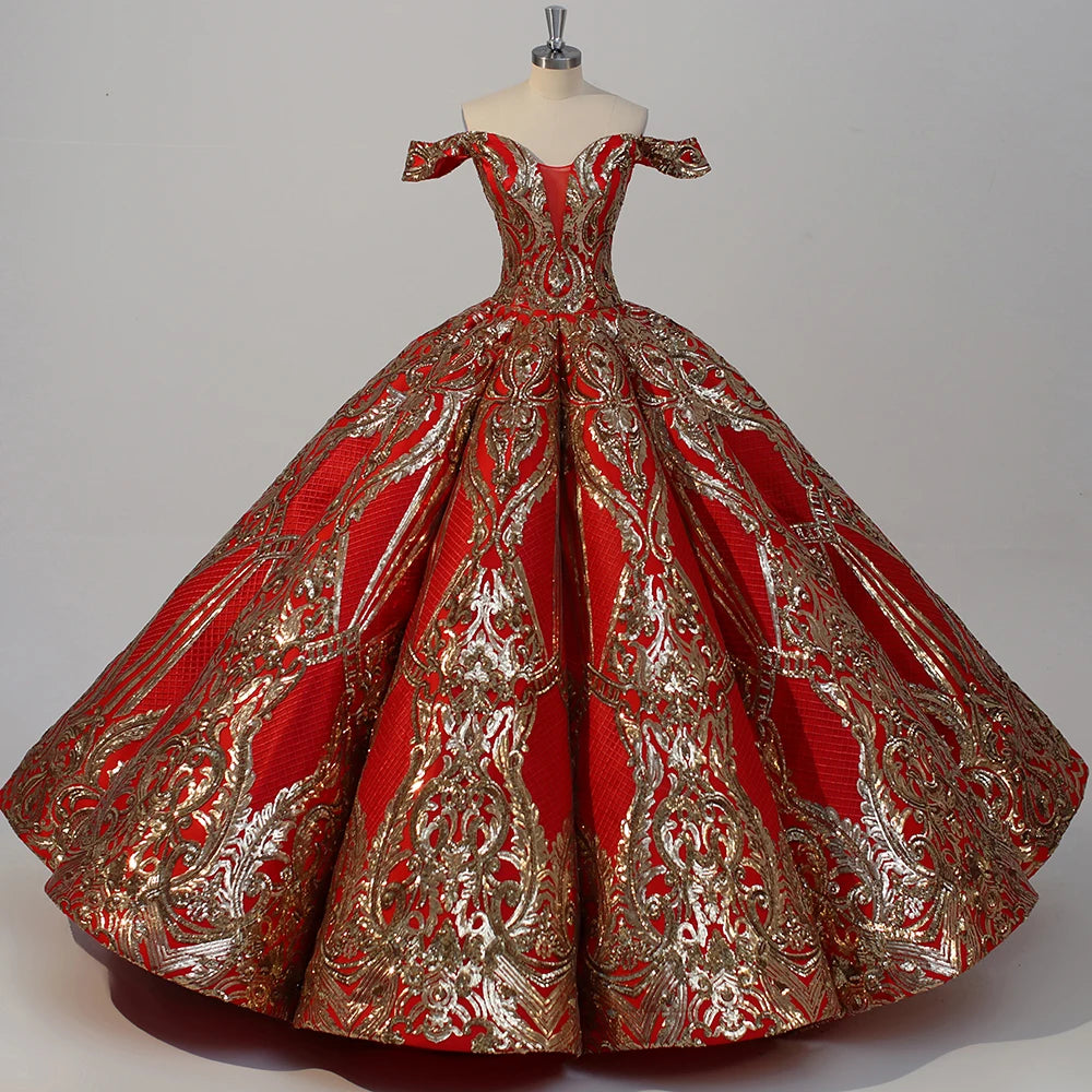 Jancember WC034 Elegant Off Shoulder Sweetheart Puffy Evening Red Party Gowns