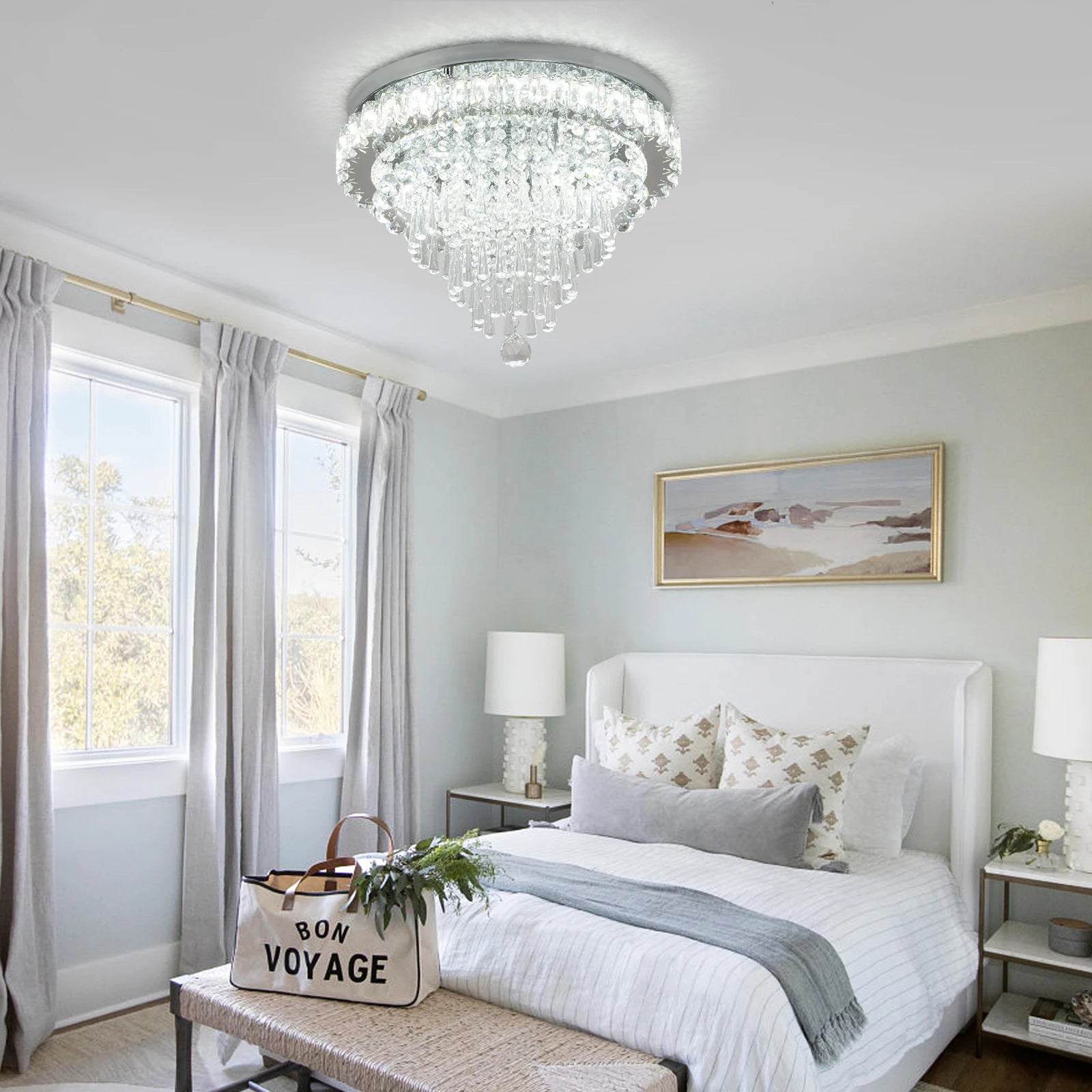New Modern Microphone Ceiling Crystal Chandelier LED Flush Mount Ceiling Downlights Round Recessed Down Light for Living Room