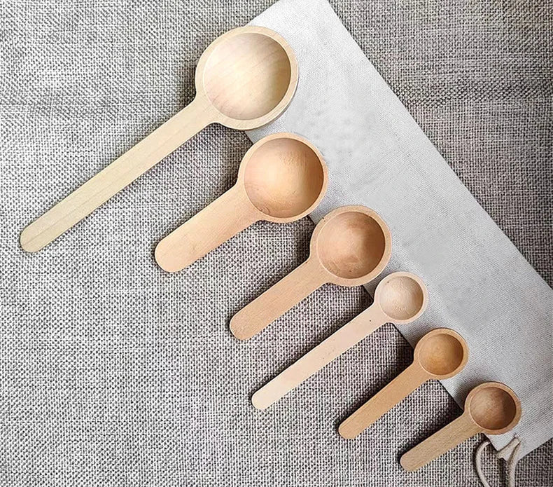 2ml 5ml 10ml Modern Eco-Friendly Natural Round Mini Wood Spoon for Ice Cream Honey Milk Powder Scoop