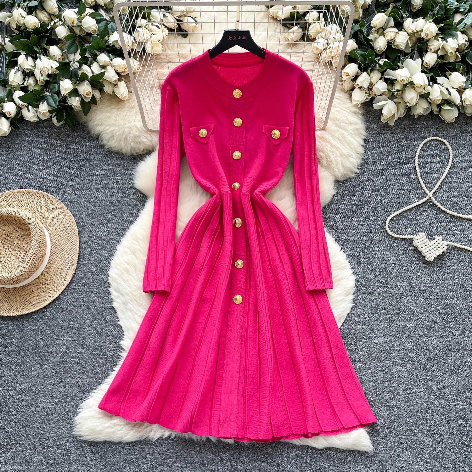 Summer Vintage O-Neck Tunic Slim Knit Maxi Dress for Women Empire Lace Dress