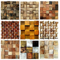 3D Old Ship Wood Mosaic Vintage Rectangle Boat Wood Panel Wall Tile for Living Room Home Indoor Decoration Tiles