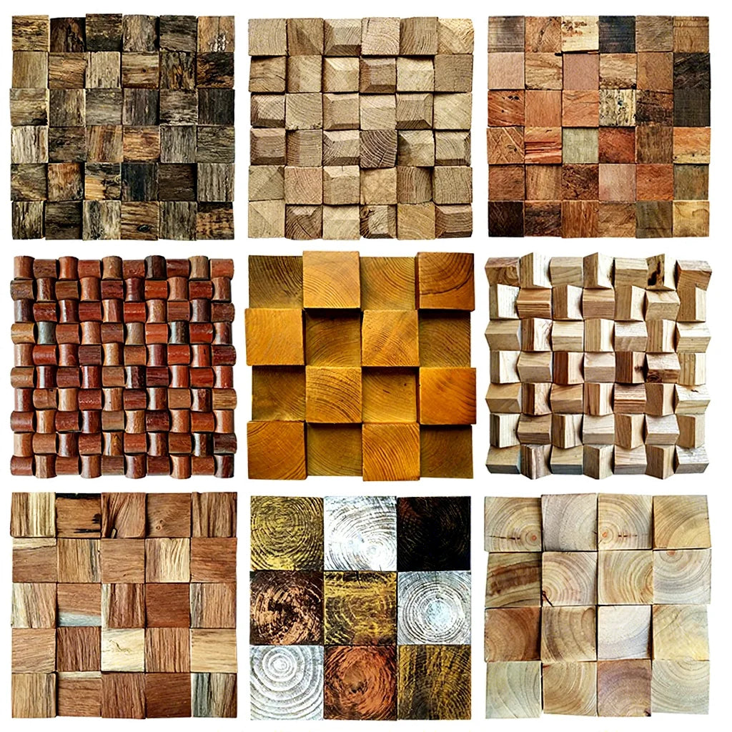 3D Old Ship Wood Mosaic Vintage Rectangle Boat Wood Panel Wall Tile for Living Room Home Indoor Decoration Tiles