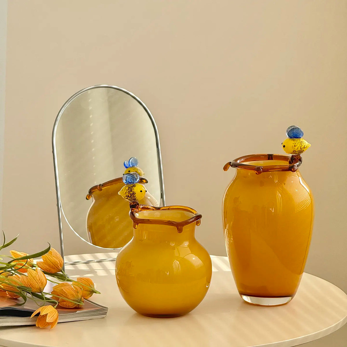 Hand Blown Glass Bird Vase Creative Decorative Flower Vase Art Glass Home Decor Table Centerpiece MegaBDM
