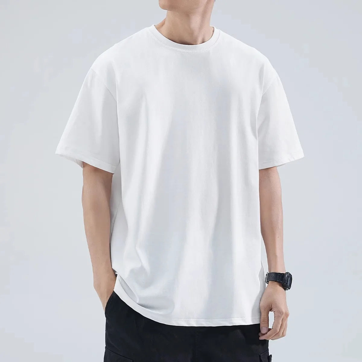 China Bangladesh Factory Price OEM Customized Logo Embroidery 200G Cotton Solid Color Loose Fit Round Neck Men T Shirt MegaBDM