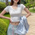 Bangladesh China Factory Price 200g Women Milk Silk Crop Top Slim Fit Short Sleeve Crew Neck T Shirt Japanese Korean Style MegaBDM