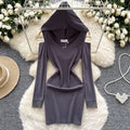 Spring Y2K Hooded Collar Slim Hip Midi Dress For Women Empire Hollow Out Lace Dress