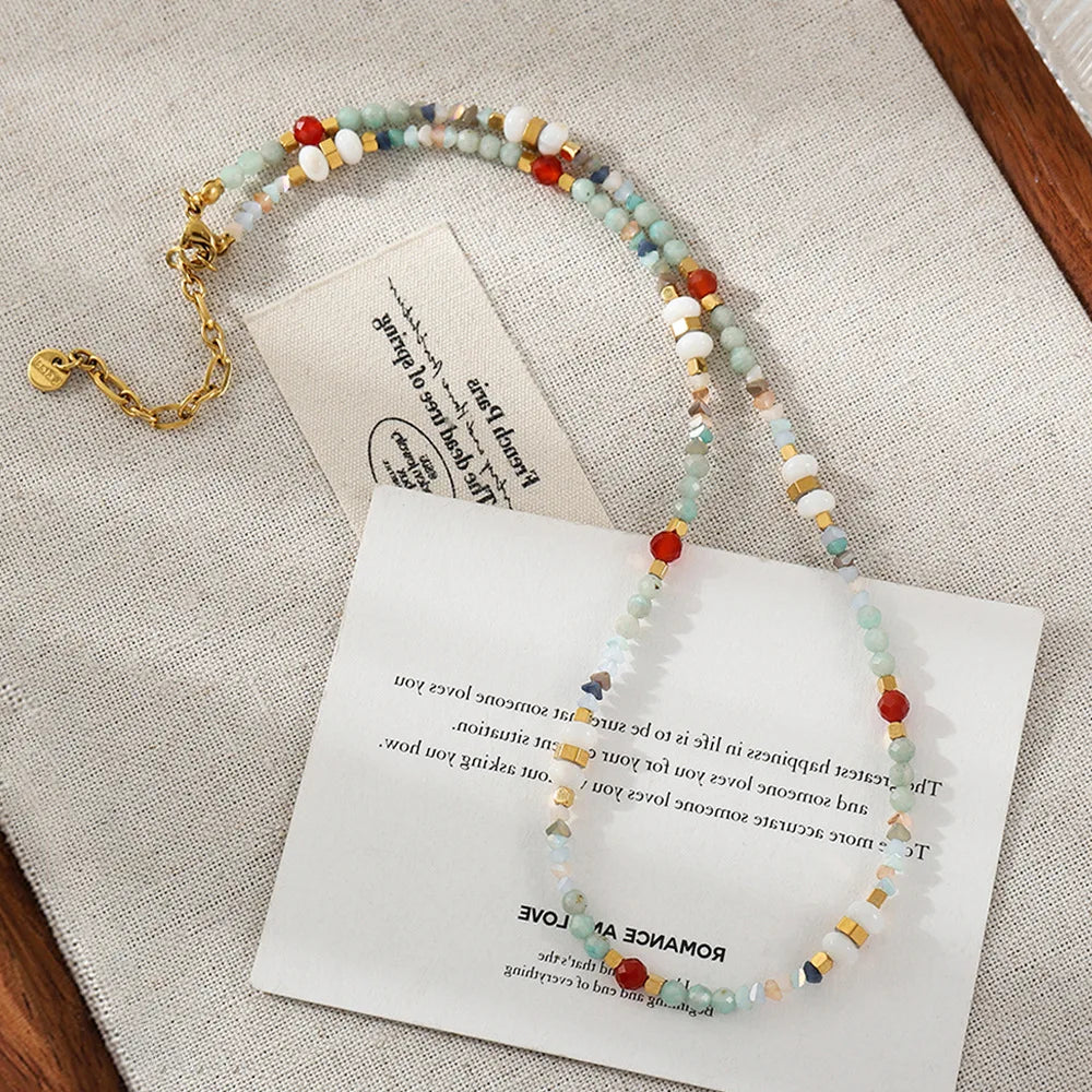 New Shell Color Dopamine Necklace Women's Non-fading Niche Clavicle Chain Red Agate Natural Stone Beaded Necklace