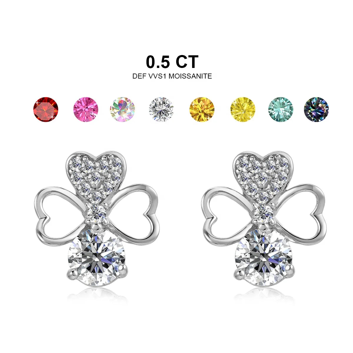 The Fancy Colored Lab Grown Moissanite Diamond Jewelry 925 Silver Green Four Leaf Clover Stud Earrings Destiny Jewellery