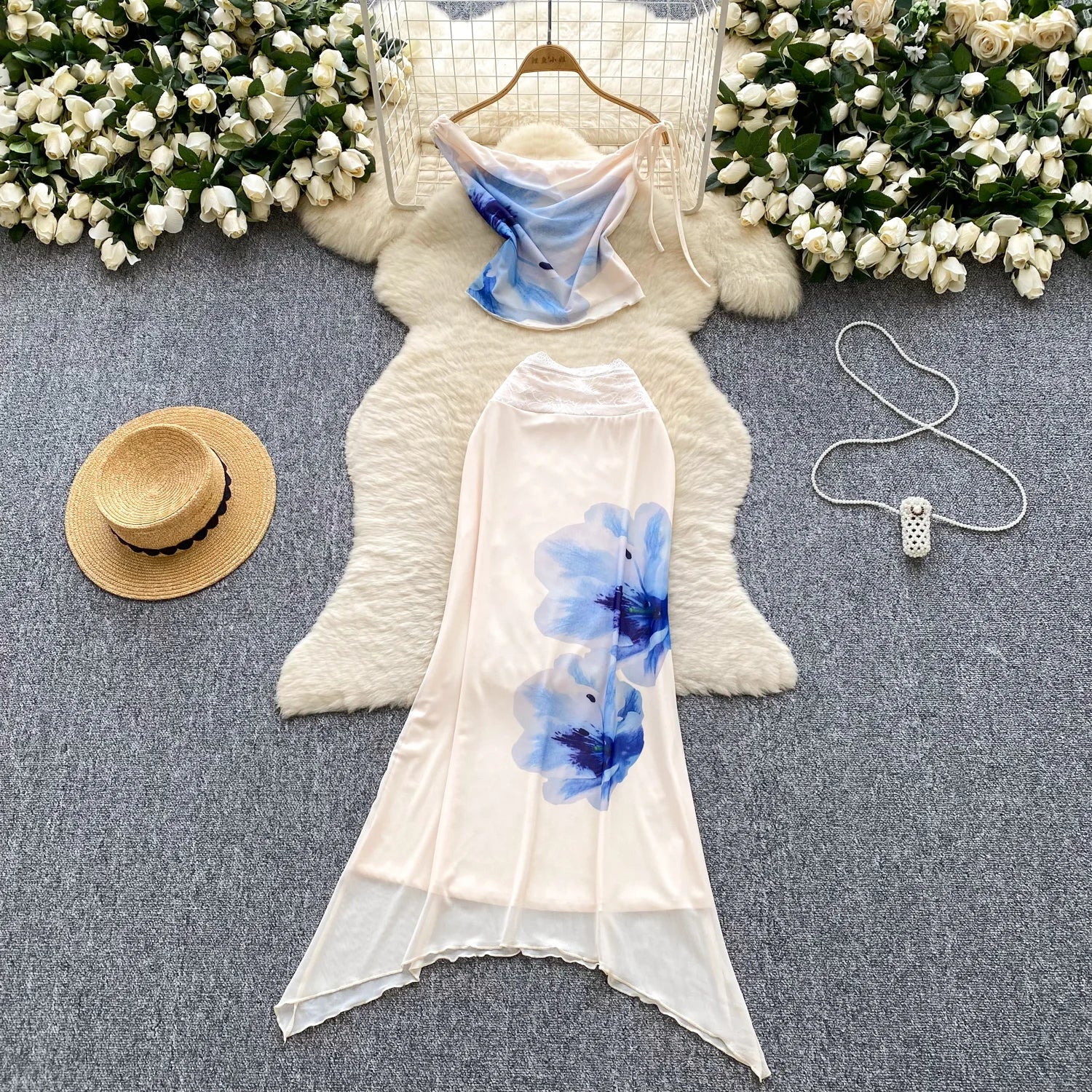Summer Women's Casual Sets Swinging Collar Tube Top And High Waist Set Ropa Wholesale
