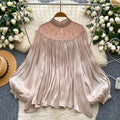 Autumn Full Sleeve Casual Mesh Blouses Women Lantern Sleeve Solid Shirts Ladies Elegant Tops Clothes Women Wholesale