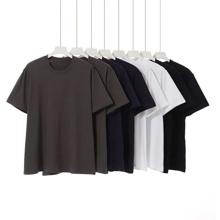 Bangladesh China Factory Price European Size Men Pure Cotton Crew Neck Loose Fit Solid Color Short Sleeve American Retro T Shirt