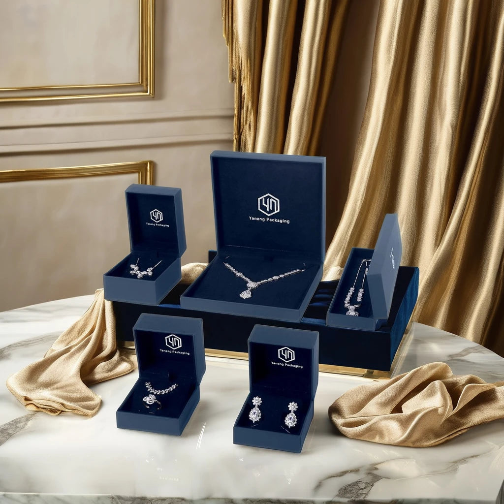 Blue Jewelry Display Box Custom Retail High End Jewelry Packaging Combo Box Custom Nested Rigid Jewelry Box China