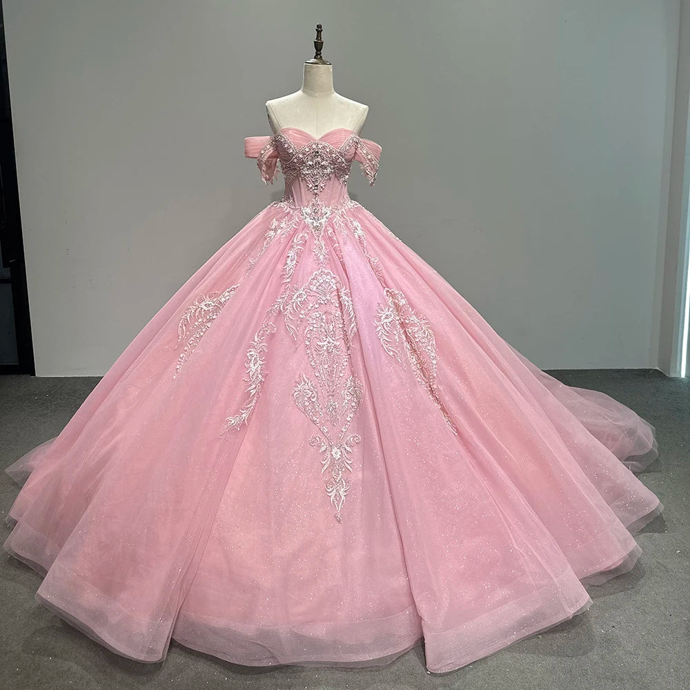 Jancember LSMC10 Beautiful Pink Off Shoulder Beading Quinceanera Dresses for 15 Girls