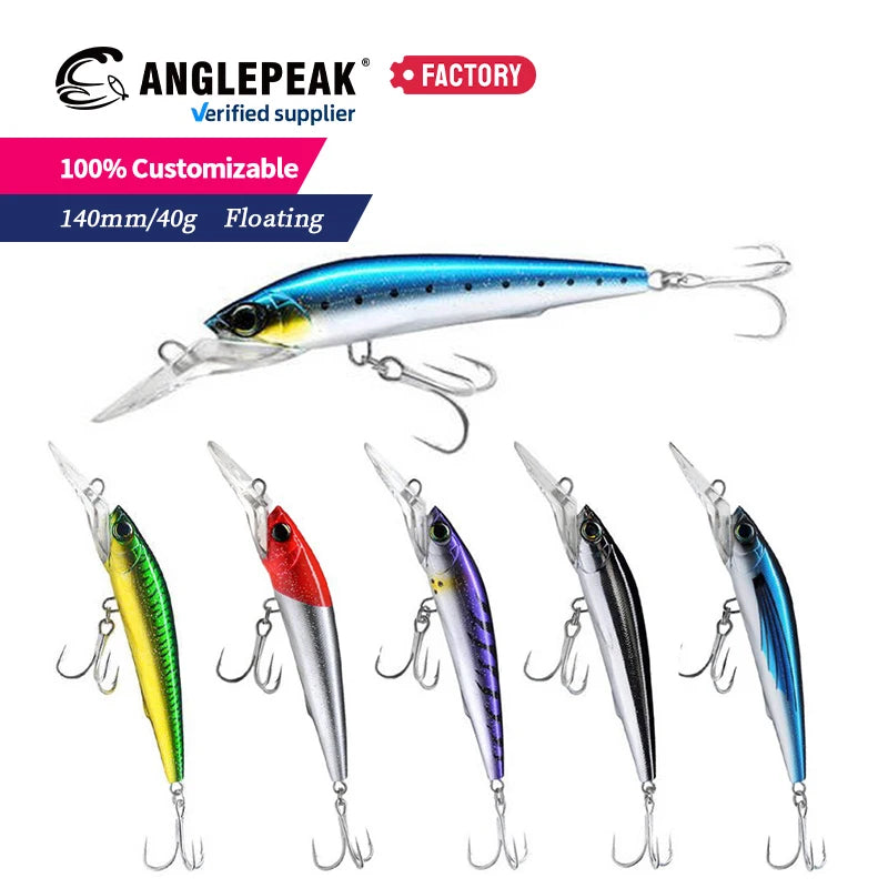 140mm 40g Artificial Hard Trolling Lure Minnow Fishing Lures Deep Dive Minnows ABS FLoating Minnow Lure for Trevally Mackerel