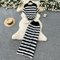 Summer Women's Korean Sets Tunic Bandage Top And High Waist Floral Printed Knitted Hip Skirts Set Clothing Wholesale