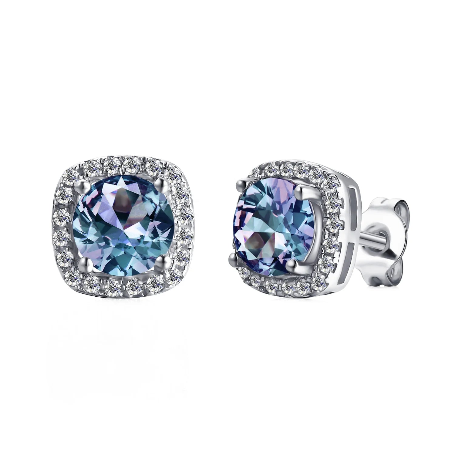 Silver 925 Alexandrite Gemstone Geometric Square Halo Stud Earrings Destiny Jewellery New Antique Women Jewelry