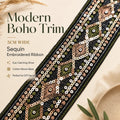 1.97 Inch Boho Sequin Embroidered Trim Vintage Jacquard Ribbon for DIY Sewing Clothing Bags Crafts Costumes and Home Decor. MegaBDM