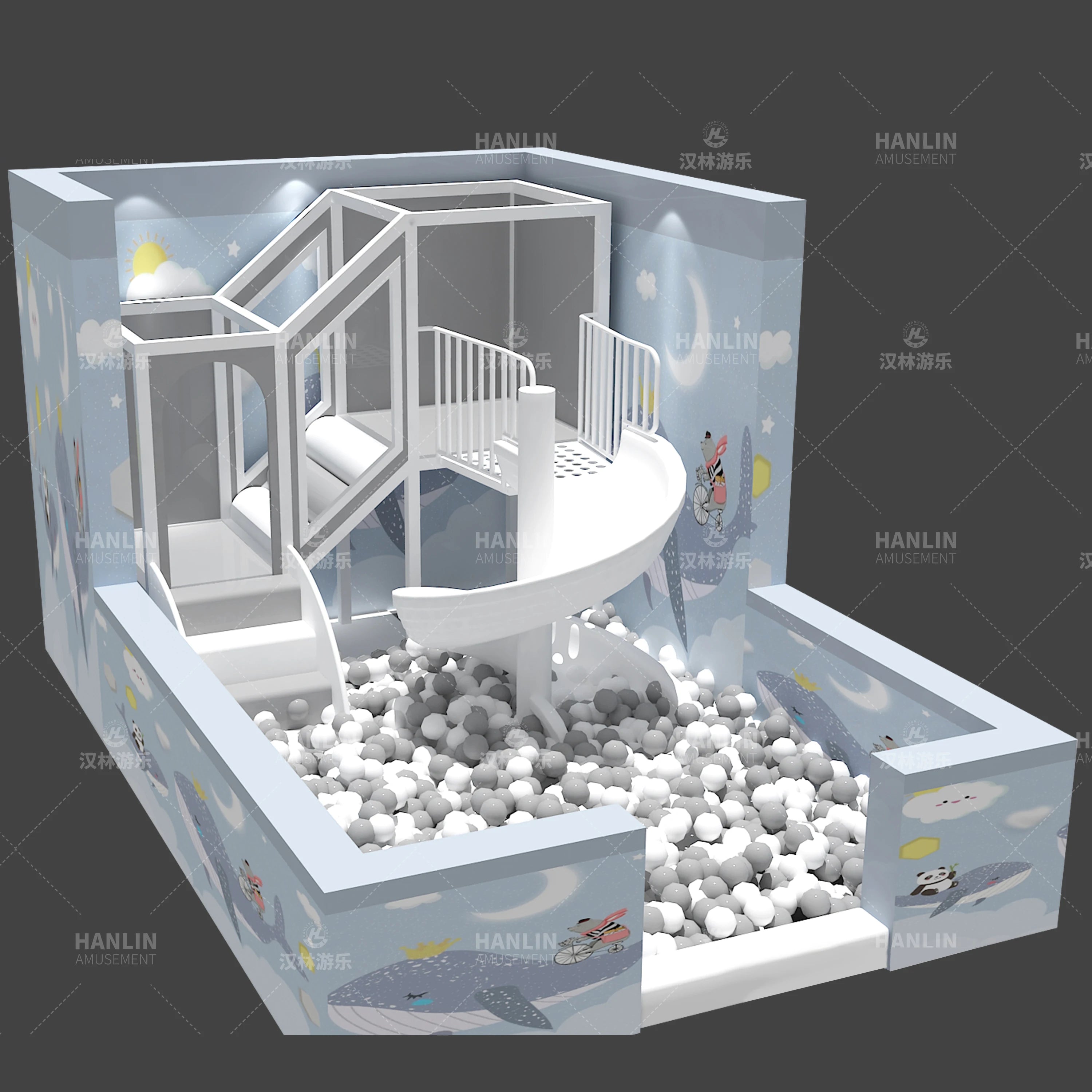 White PVC Hanlin Brand Soft Play Equipment for Kids Indoor Use Hotels Shopping Malls Max Capacity <100kg Allowable Passenger <5
