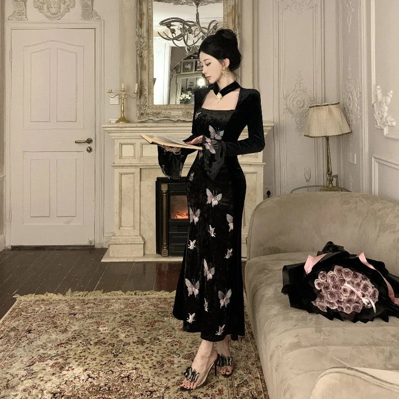 Slim Mermaid Maxi Dress for Women Patchwork Embroidery Lace Dress