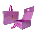 Custom Eco-Friendly Magnetic Closure Gift Box Handle Violet Color Gold/Silver Foil Logo Embossed Reusable for Packaging