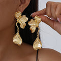 European and American Metal Flower Petal Pattern Steel Needle Earrings Niche High-end Personality Temperament Fashion Earrings