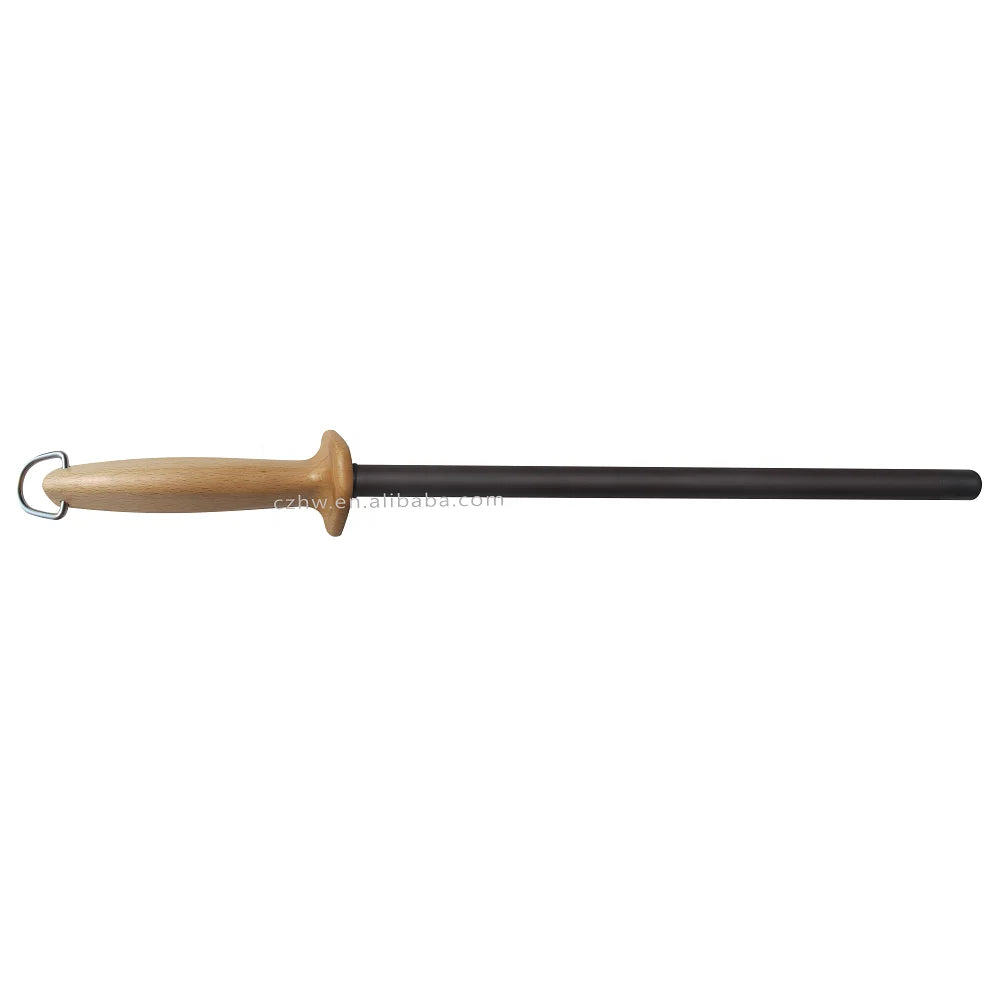 RTS Exclusively Shatterproof 16mm Black Ceramic Honing Rod Extra Fine Grit 1500- Stainless Steel Hanging Ring Beech Wood Handle