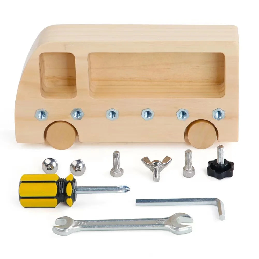 2025 New Learning Montessori Educational Toy Wooden Screw Driver Board Busy Bus Toys for Boys