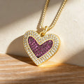 QIKU Romantic Rose Red Heart Shape Pendant Women Necklace Copper Zircon Crystal Exquisite Jewelry Popular Couple Gift Wholesale