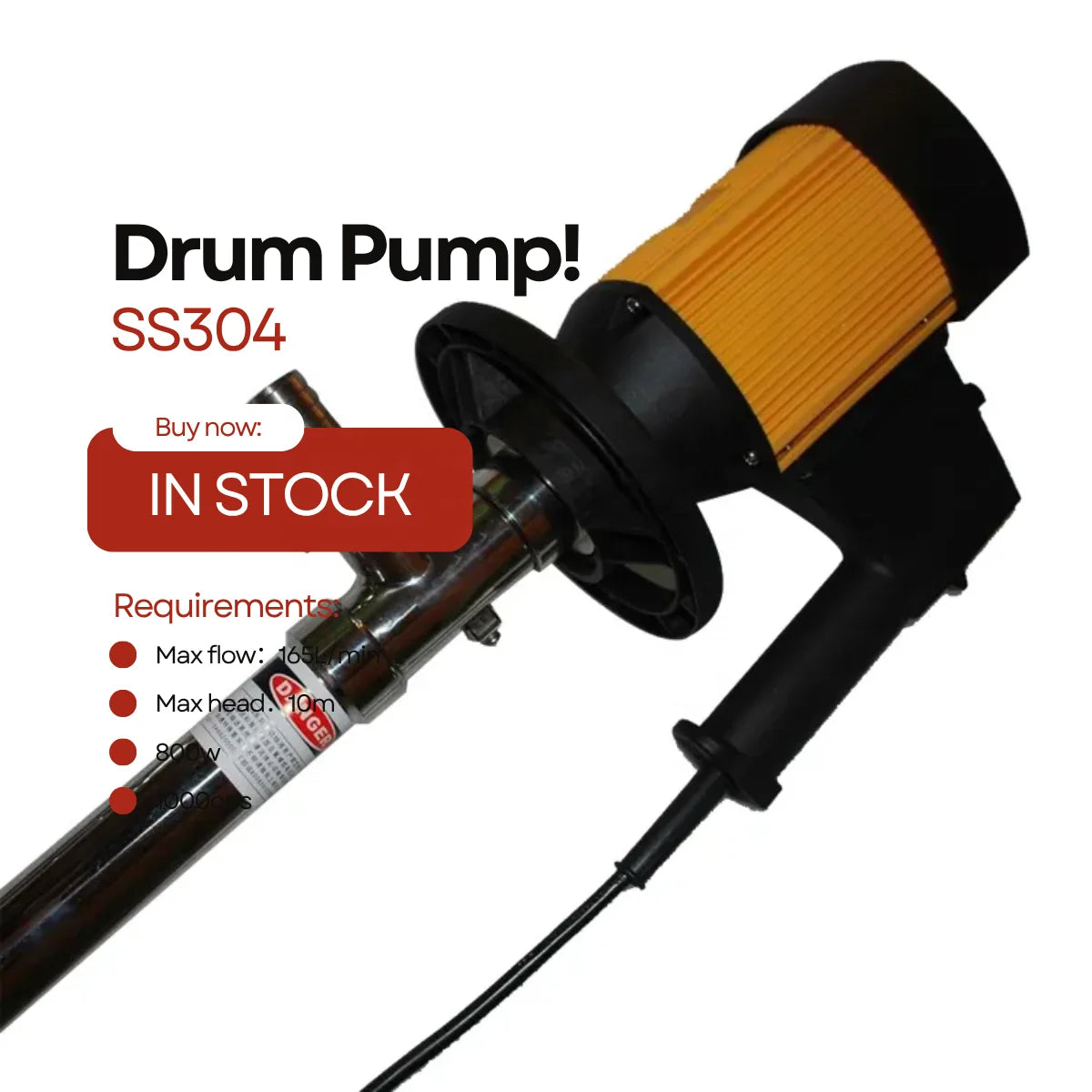 304 Stainless Steel Drum Pump Diesel Gasoline Alcohol Oil Flammable Liquids 220V 160L/min