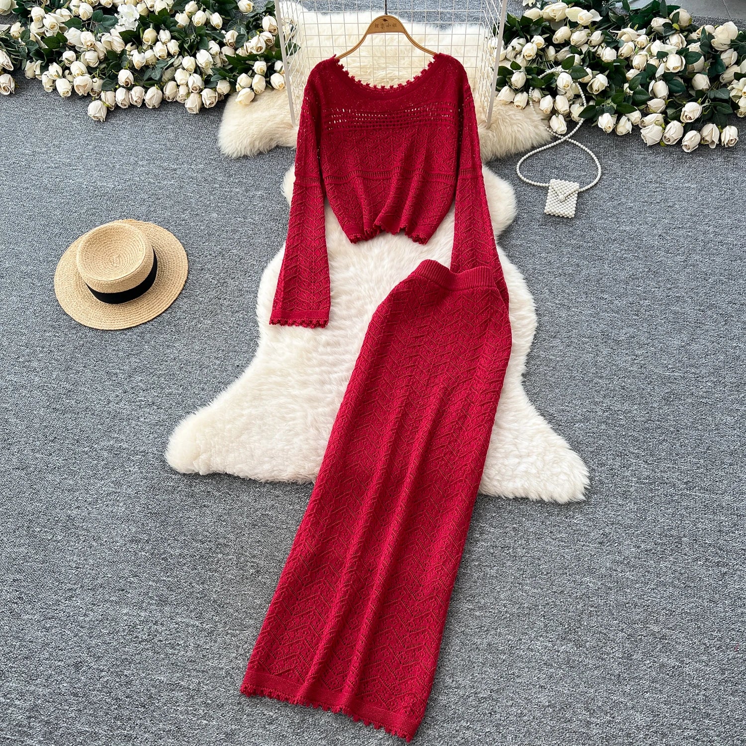 Summer Women's Casual Sets Top And High Waist Solid Slim Knitted Skirts Set Clothing Wholesale