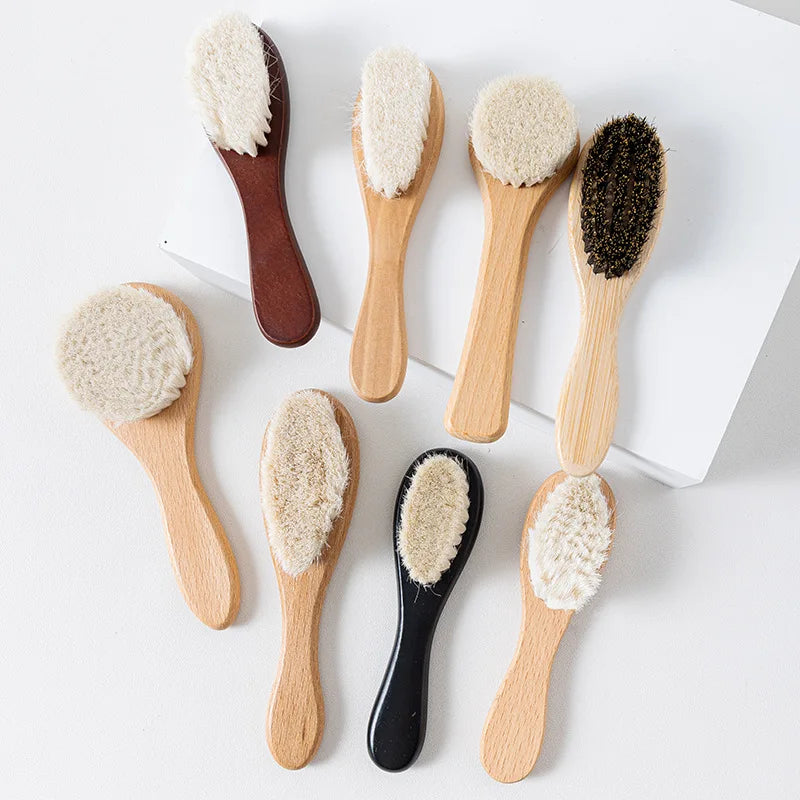 Free IANNA Custom Logo Wood Brush Natural Wooden Facial Cleansing Soft Goat Bristles Bushes MegaBDM