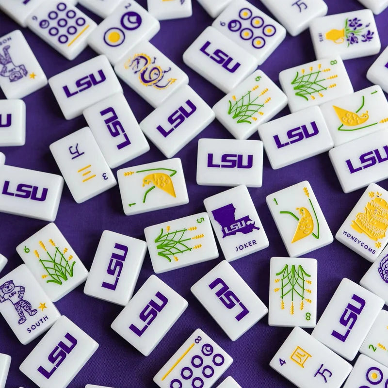 American Mahjong Tiles LSU Louisiana State University160 Single-layer Acrylic Engraved Travel West Wind White Mahjong Set MegaBDM