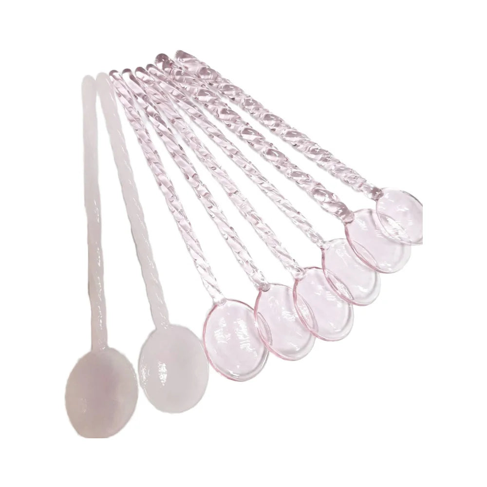 Eco-Friendly Durable Heat Resistant Customized Colorful Borosilicate Glass Spoon Long Handle for Mixing Modern Design Kitchen