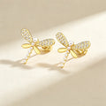 QIKU Creative Dragonfly Retro Pearl Copper CZ Piercing Earrings Jewelry Decoration Women Party Korean Temperament Birthday Gift