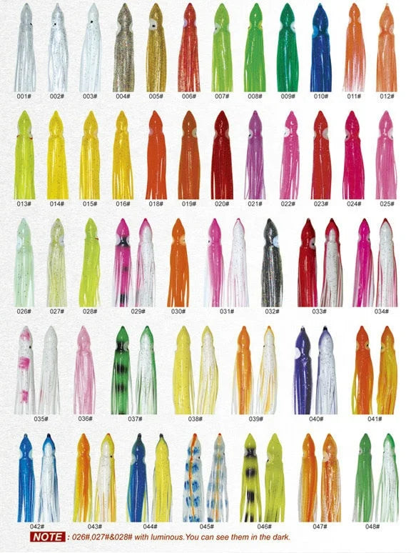 OEM Trolling Fishing Jigging Soft Plastic PVC Rubber Hoochie Octopus Skirt Color Chart Fishing Lures